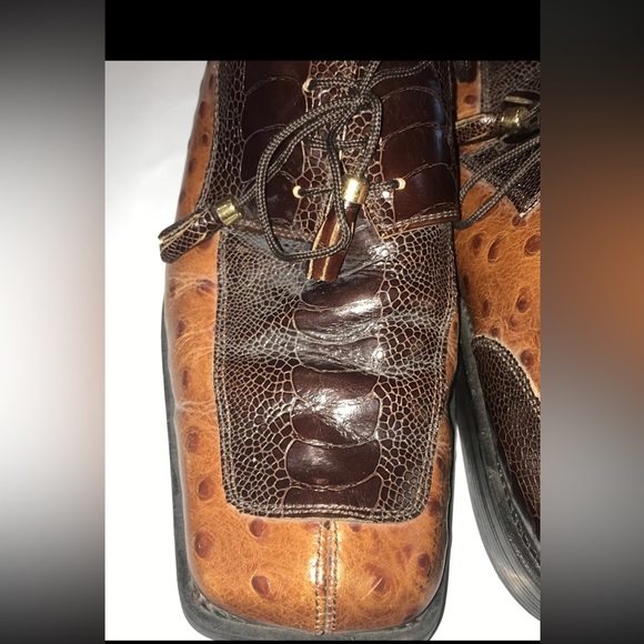 Fratelli leather loafers TAN BROWN SHOES mens 9M Leather SQUARE Toe Animal Print - Picture 5 of 13